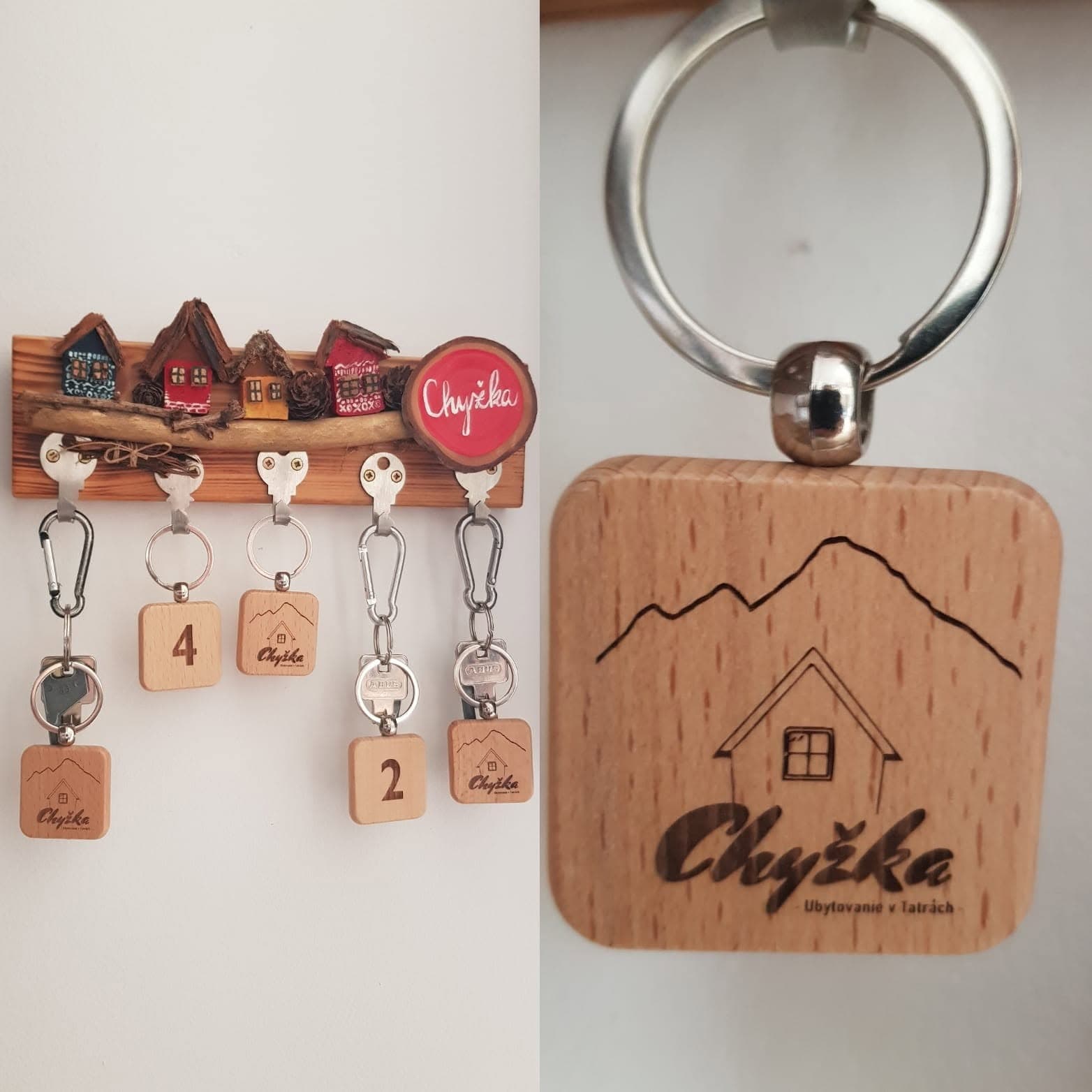 Kľúče a drevené suveníry Chyžky na recepcii